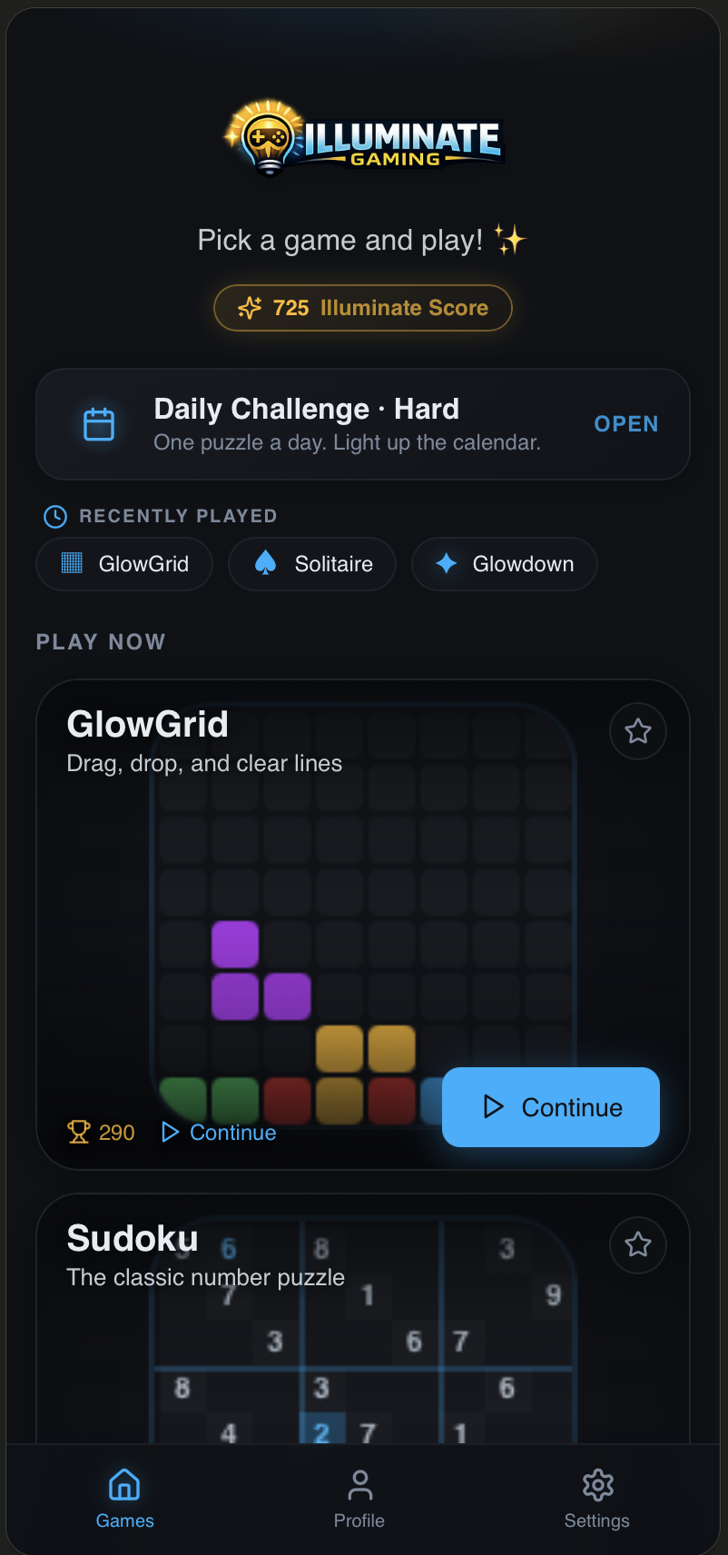 IlluminateGaming.com mobile preview