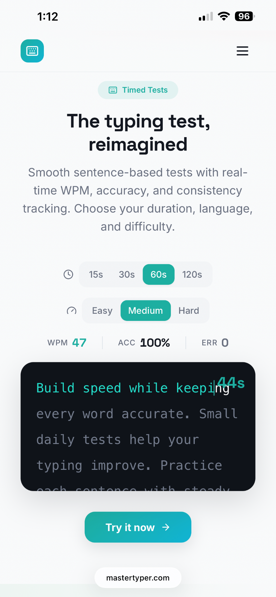 MasterTyper.com mobile preview